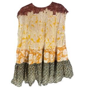 Free People Tiered Tunic Dress Boho Patchwork Cotton Babydoll Large